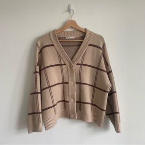 Oak + Fort Oversized Plaid Cardigan Beige Tan